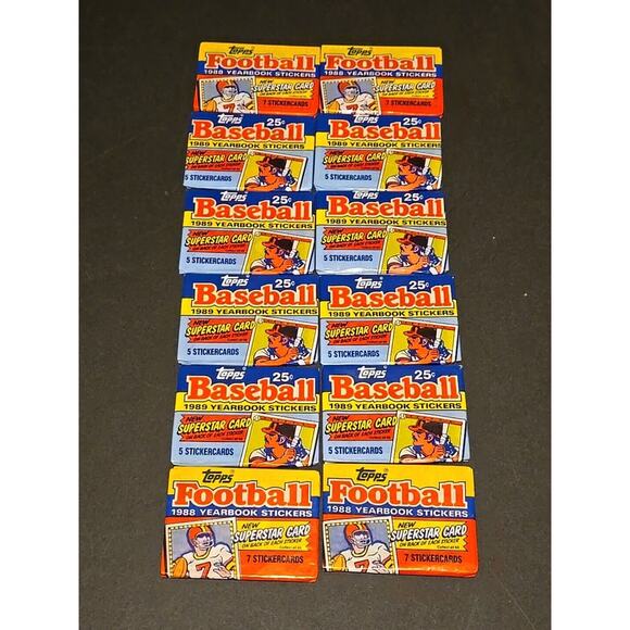 Topps Football 1988 And Baseball 1989 Sticker/Card Lot Of 12 Packs 68 Cards. - Picture 1 of 1